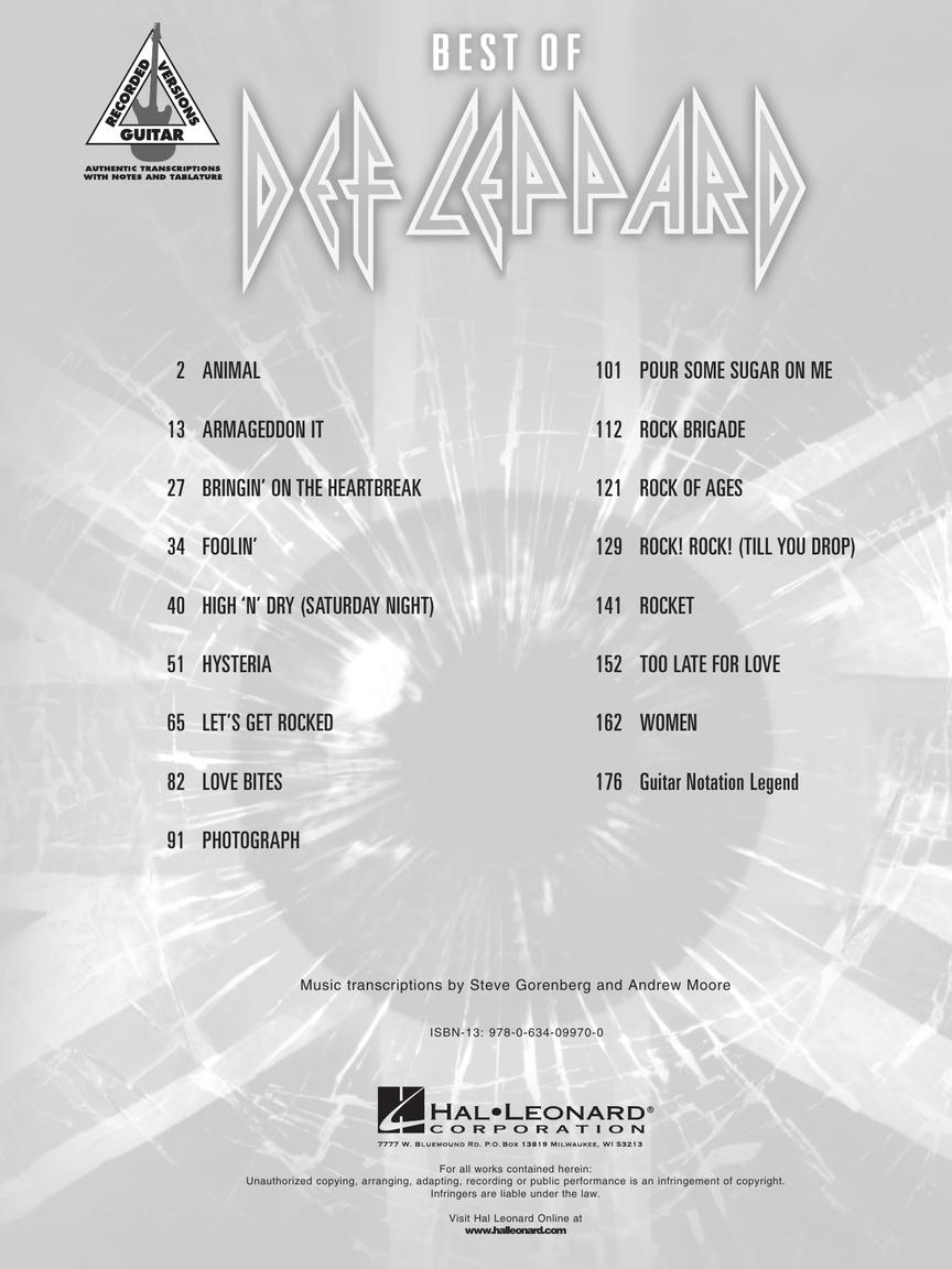 Best of Def Leppard - Guitar Recorded Versions