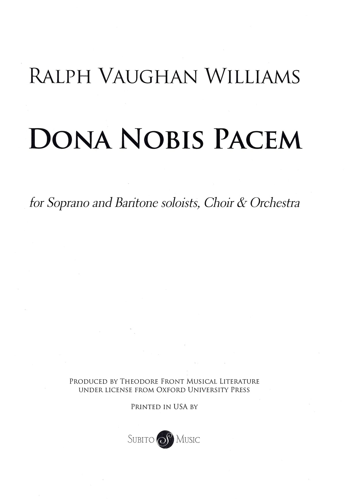 Vaughan Williams: Dona Nobis Pacem - Reduced Orchestration