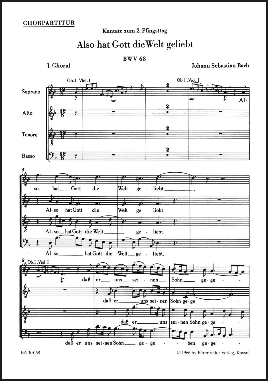 Bach: Also hat Gott die Welt geliebt, BWV 68