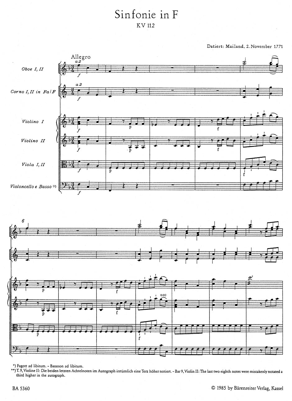 Mozart: Symphony No. 13 in F Major, K. 112