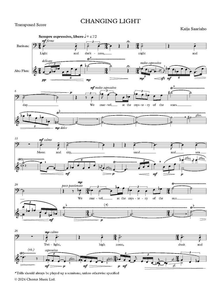 Saariaho: Changing Light (Version for Baritone & Alto Flute)