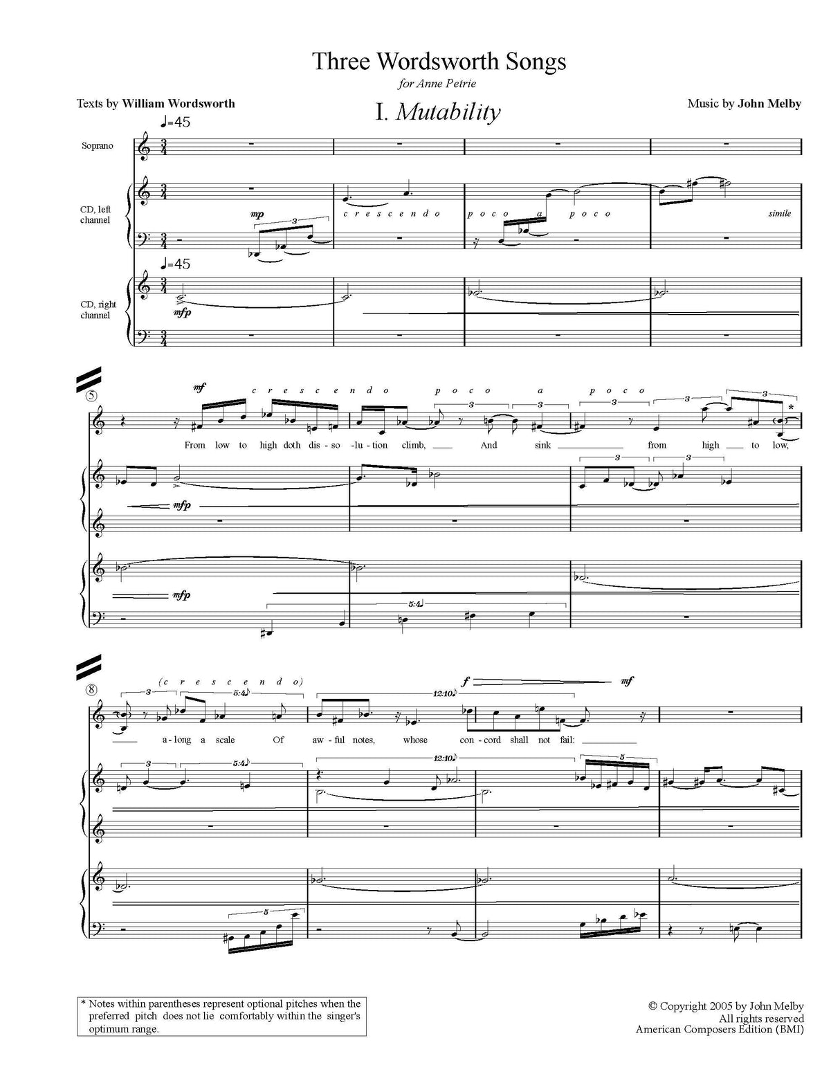 Melby: Three Wordsworth Songs