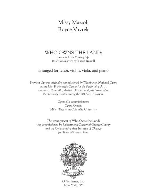 Mazzoli: Who Owns the Land? (Version for Tenor & Ensemble)