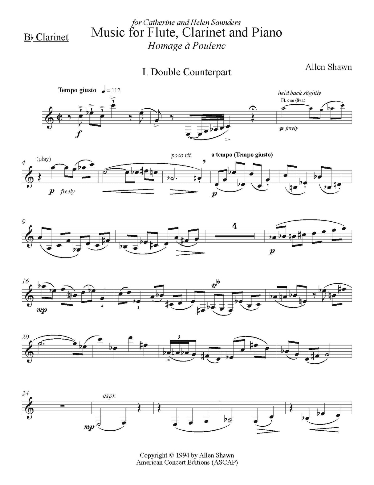 Shawn: Music for Flute, Clarinet, & Piano