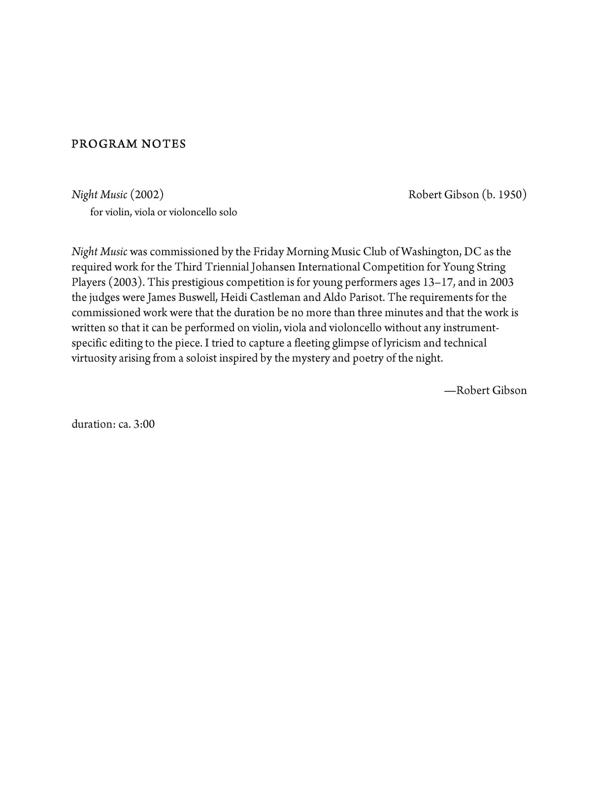 Gibson: Night Music for Cello