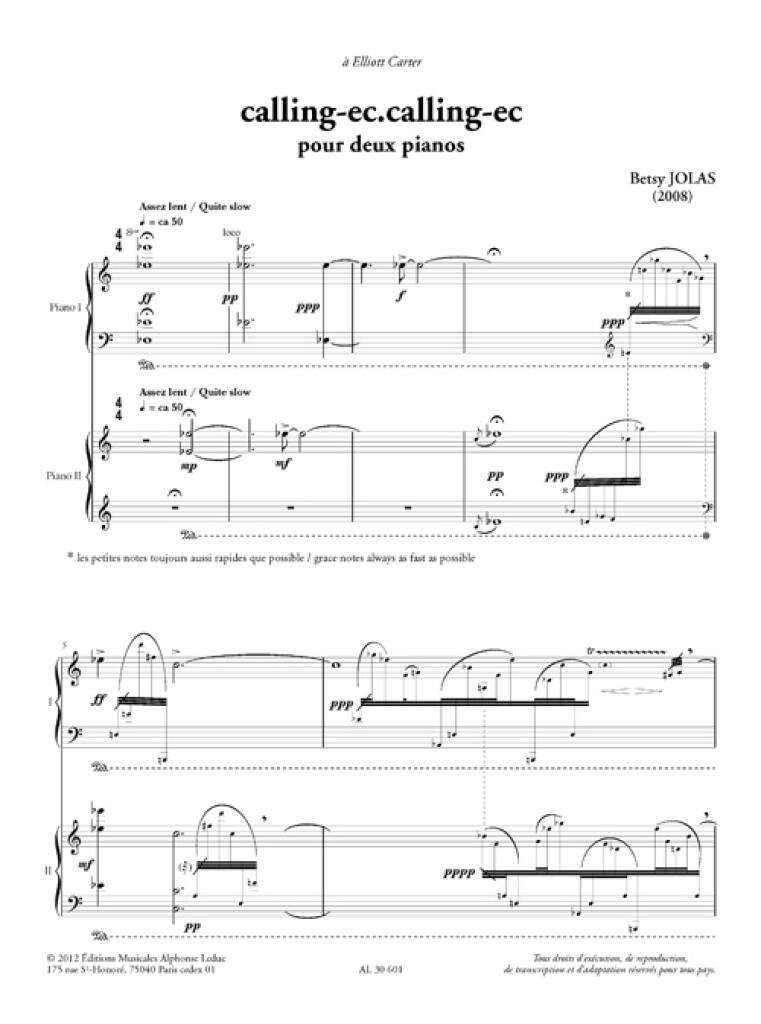 Jolas: Calling E.C for 2 Pianos