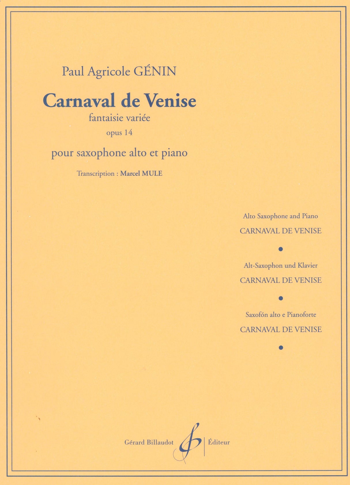 Génin: Carnaval de Venise, Op. 14 (arr. for alto sax & piano)