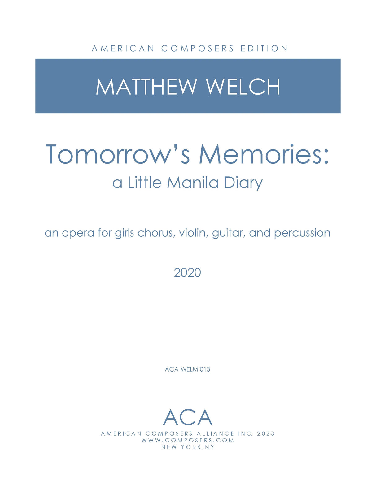 Welch: Tomorrow's Memories