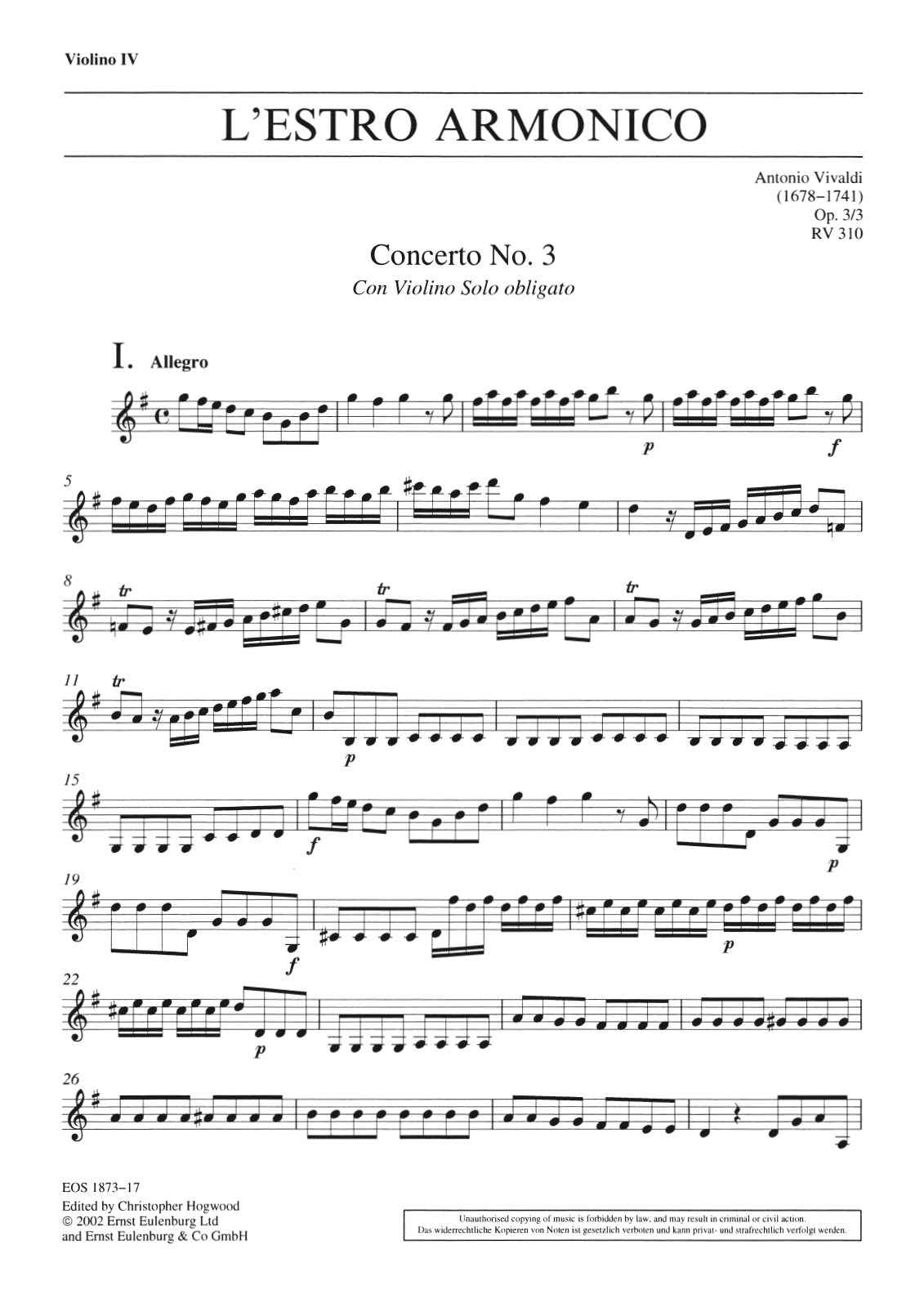 Vivaldi: L'Estro Armonico, RV 310, Op. 3, No. 3
