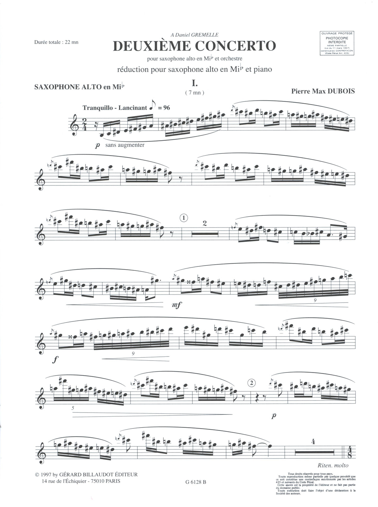 Dubois: Alto Saxophone Concerto No. 2