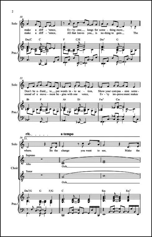 Abels: Be the Change (Version for Gospel Soloist, Gospel Choir (SAT) & Piano)