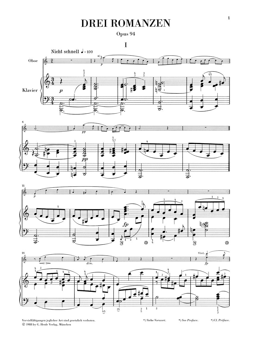 Schumann: 3 Romances, Op. 94 (Version for Oboe)
