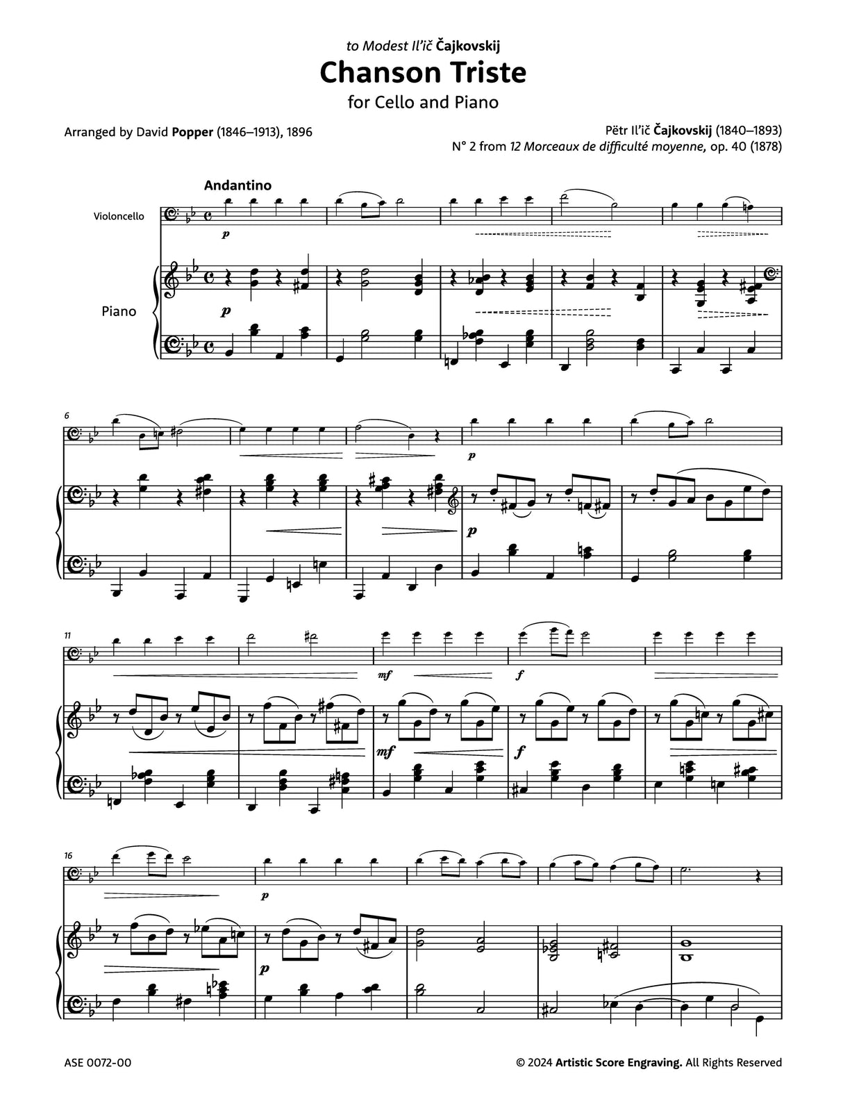 Tchaikovsky: Chanson Triste, Op. 40, No. 2 (arr. for cello and piano)