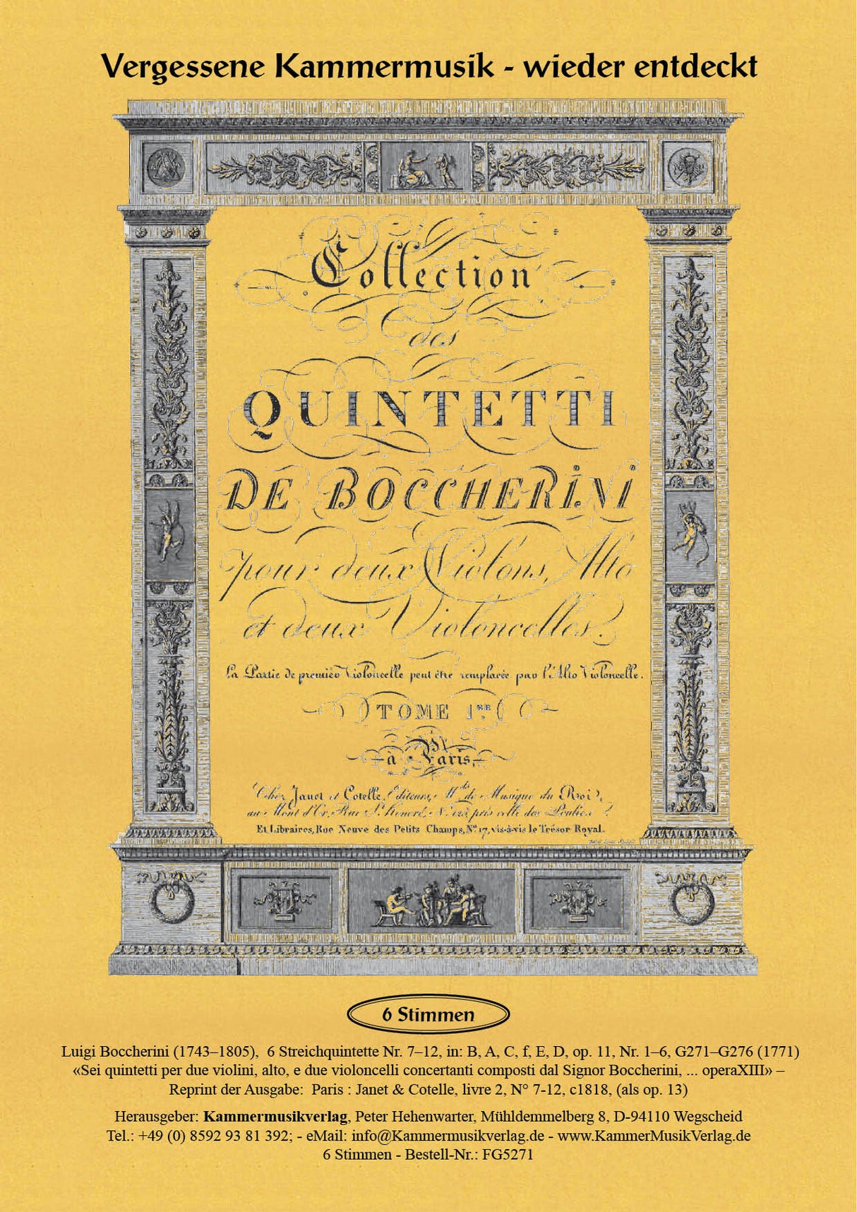 Boccherini: 6 String Quintets, G 271-276, Op. 11, Nos. 1-6