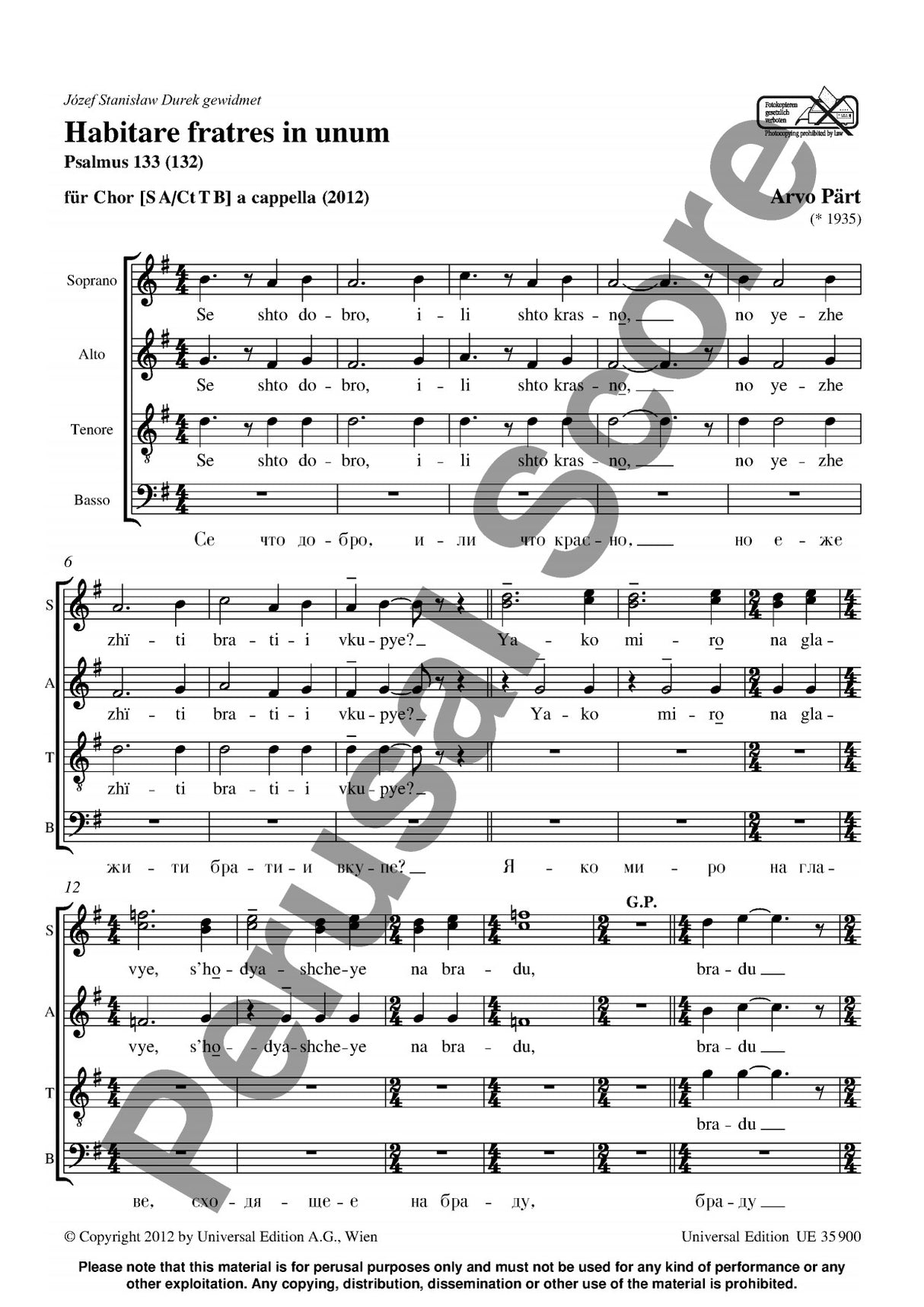 Pärt: Habitare fratres in unum