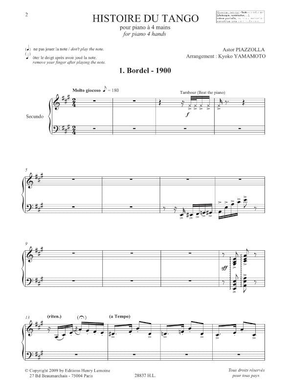 Piazzolla: Histoire du tango (for piano 4-hands)
