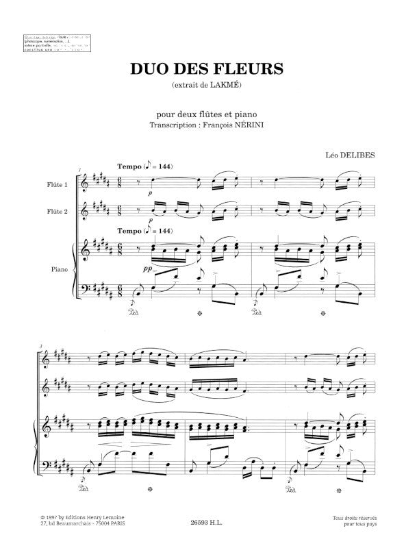 Delibes: Duo des fleurs from 'Lakmé' (arr. for 2 flutes & piano)