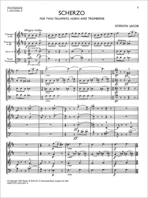 Jacob: Scherzo for Two Trumpets, Horn and Trombone