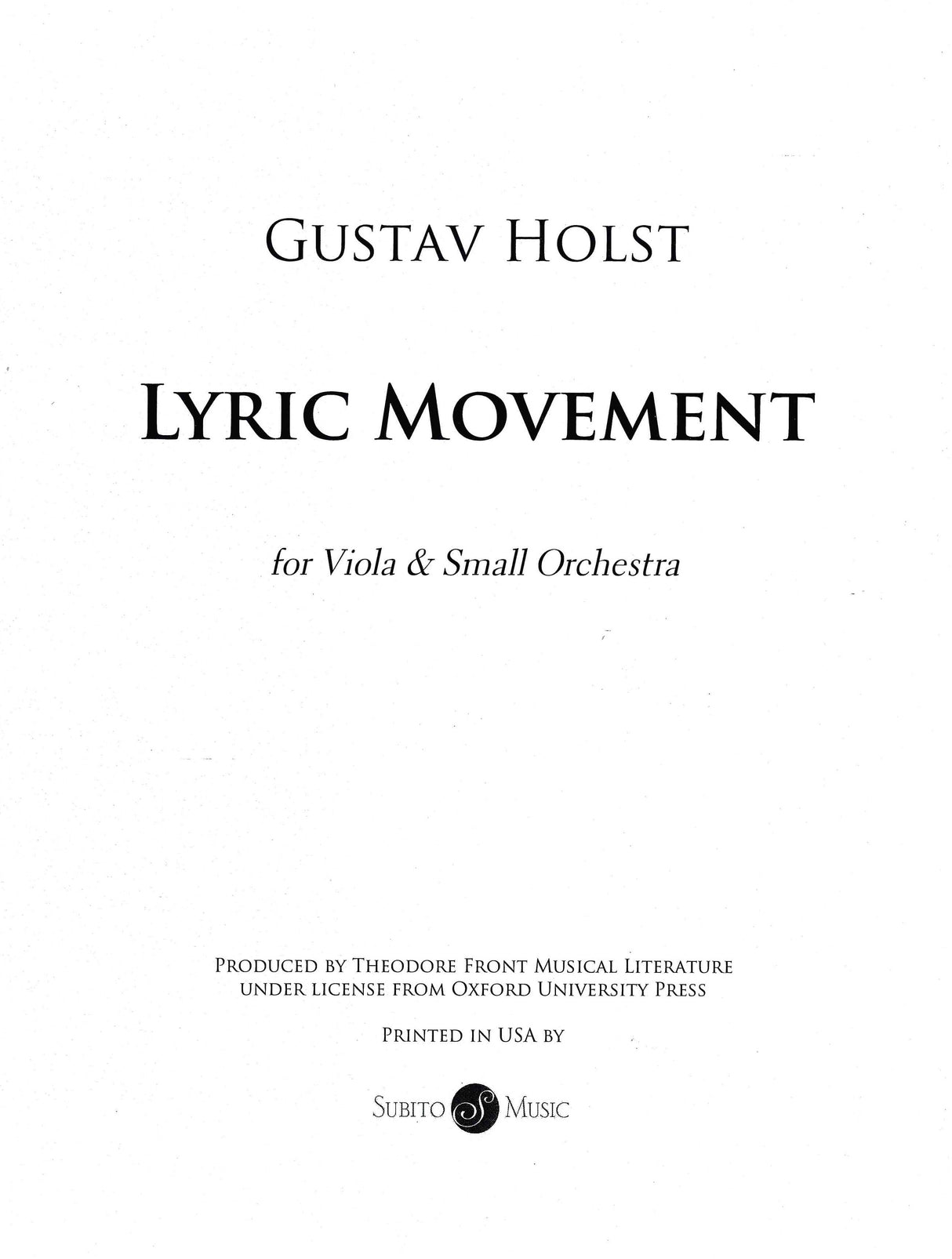 Holst: Lyric Movement Arts for Viola and Small Orchestra