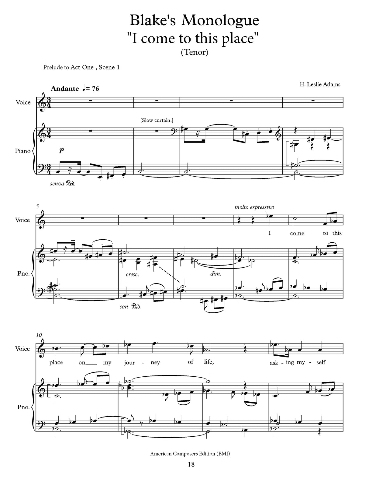 H.L. Adams: Vocal Selections from Blake