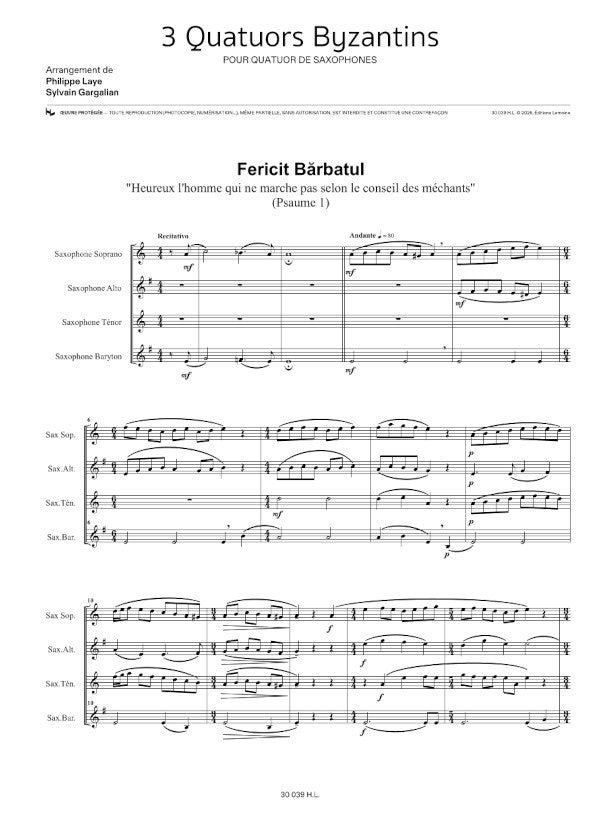 3 Byzantine Quartets (arr. for saxophone quartet)