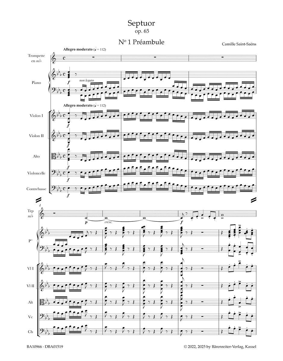 Saint-Saëns: Septuor for Trumpet, Piano, Violins, Viola, Cello and Double Bass in E-flat Major, Op. 65