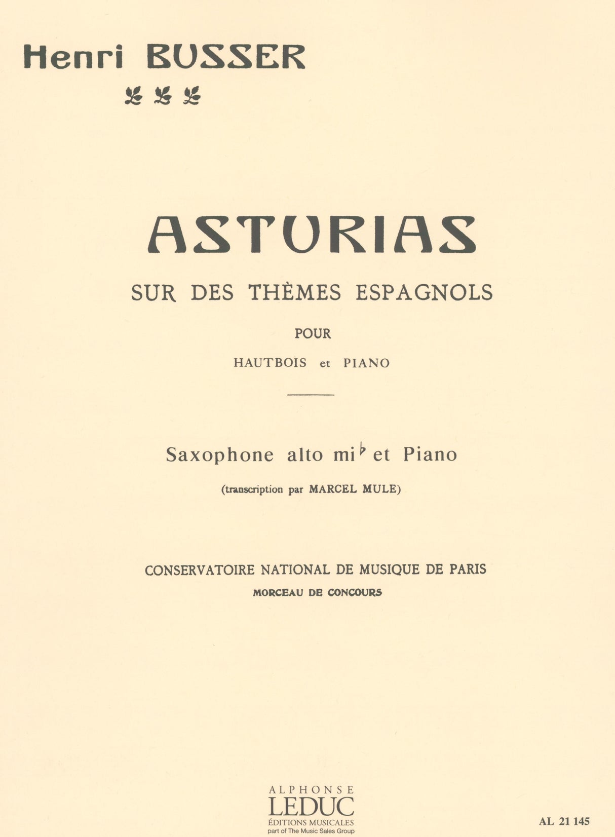 Busser: Asturias on Spanish Tunes, Op. 84 (arr. for alto sax)