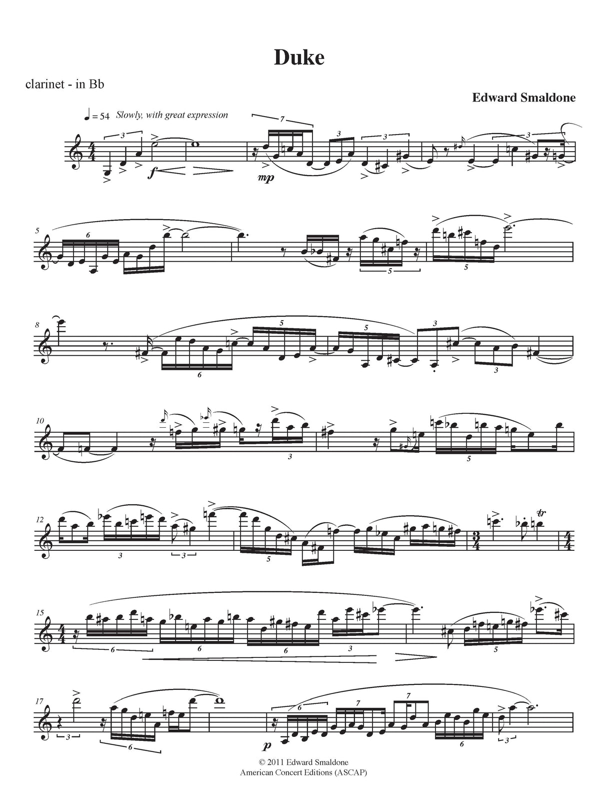 Smaldone: Duke / Monk (Version for Clarinet & Piano)