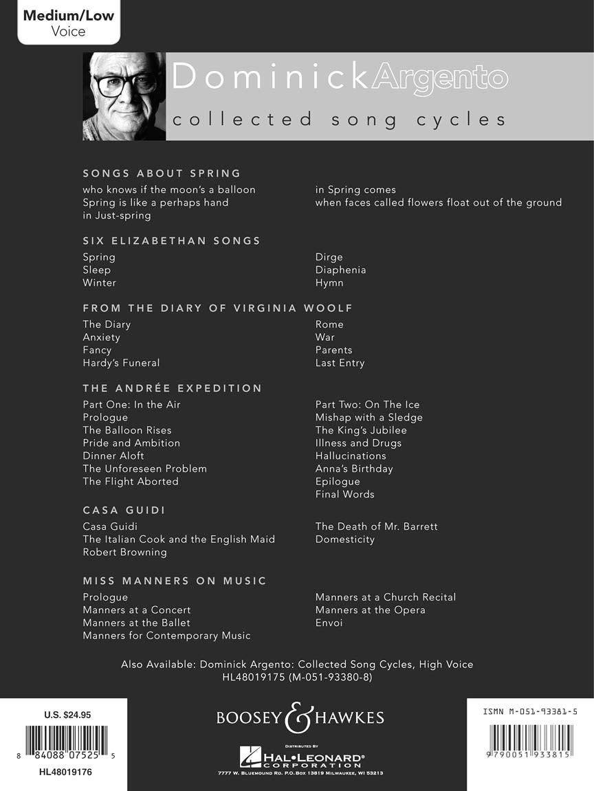 Argento: Collected Song Cycles for Medium/Low Voice