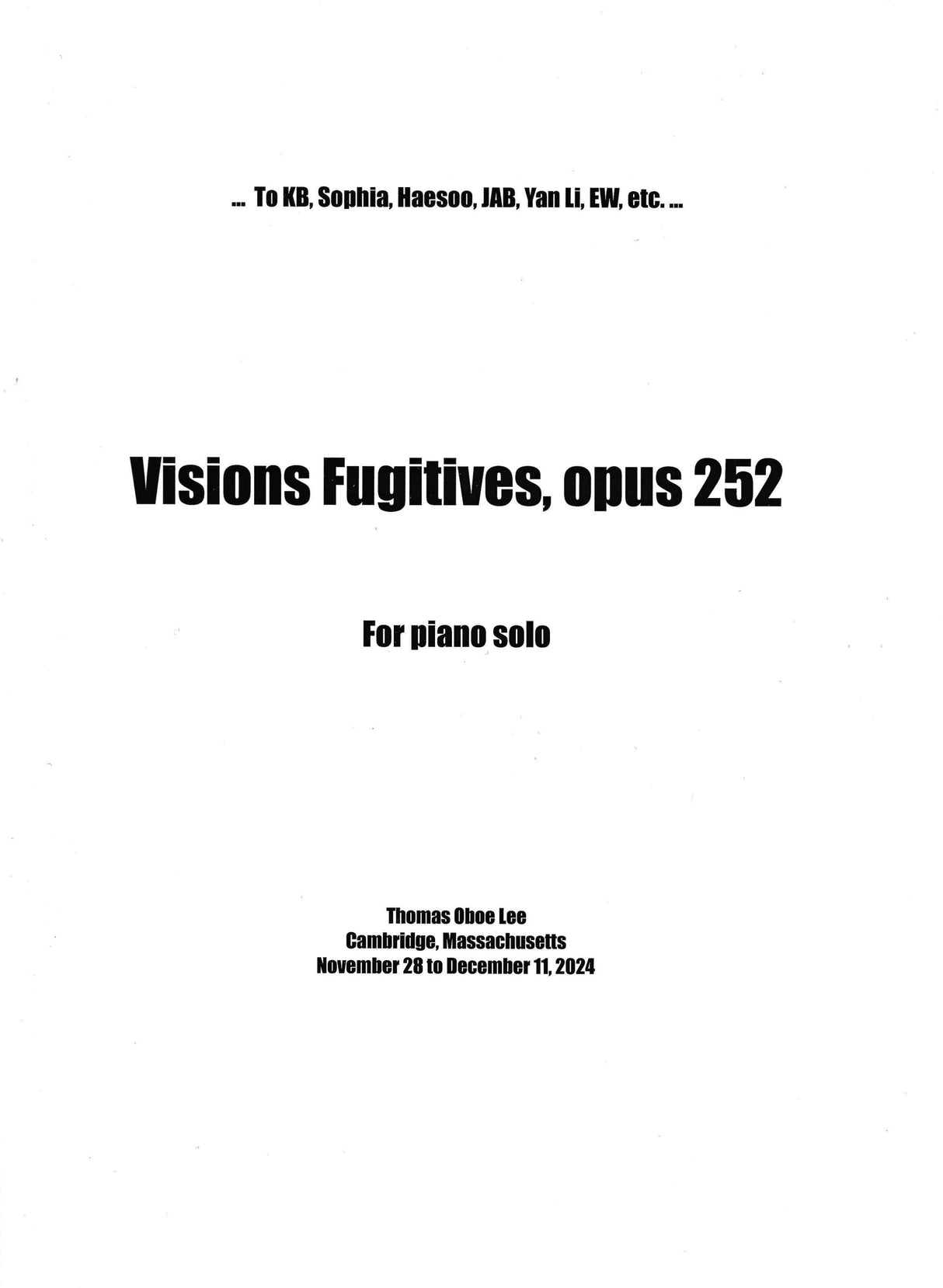 T.O. Lee: Visions Fugitives, Op. 252