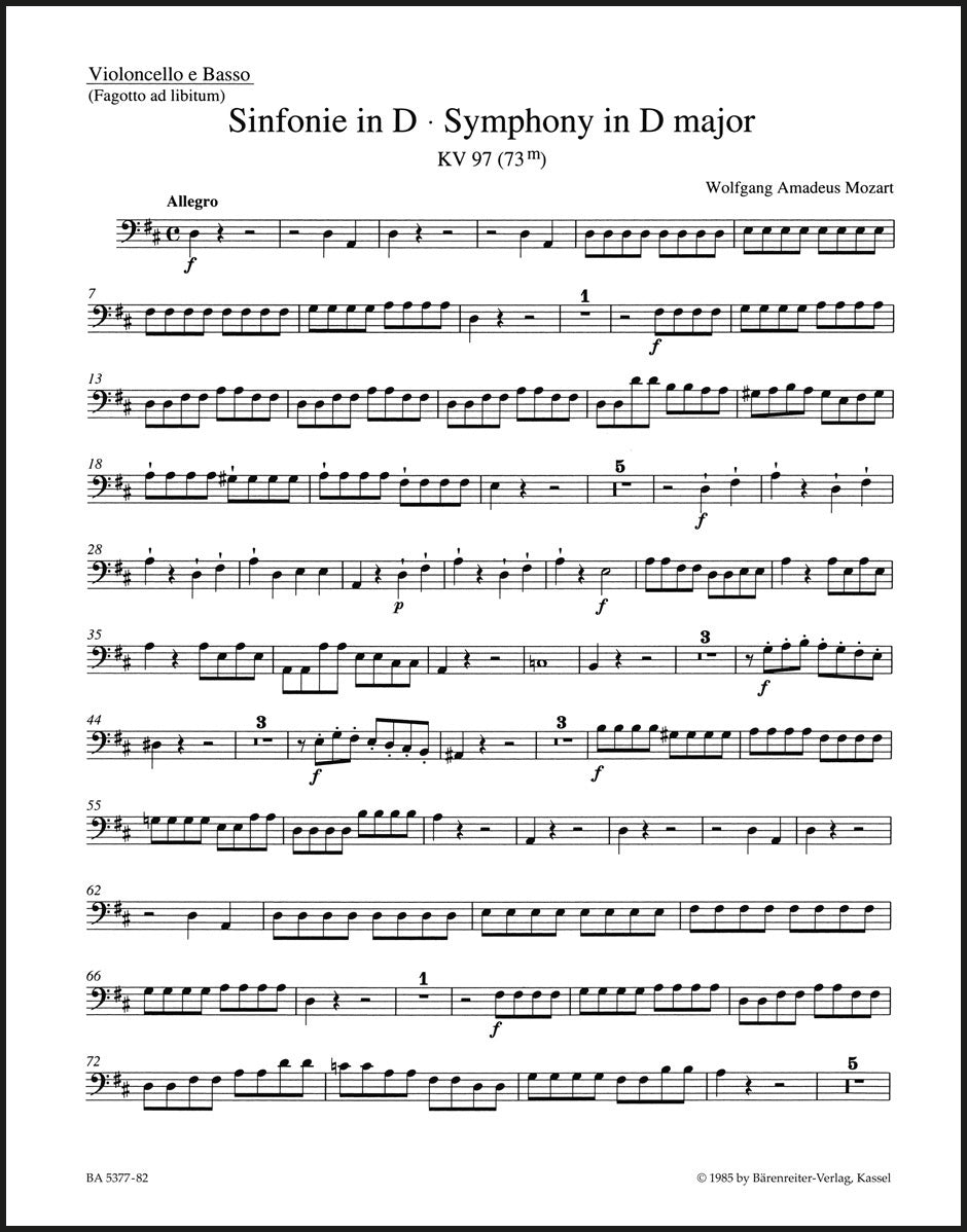 Mozart: Symphony No. 47 in D Major, K. 97 (73m)