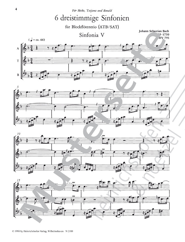 Bach: 6 Three-Part Sinfonias (arr. for recorder trio)