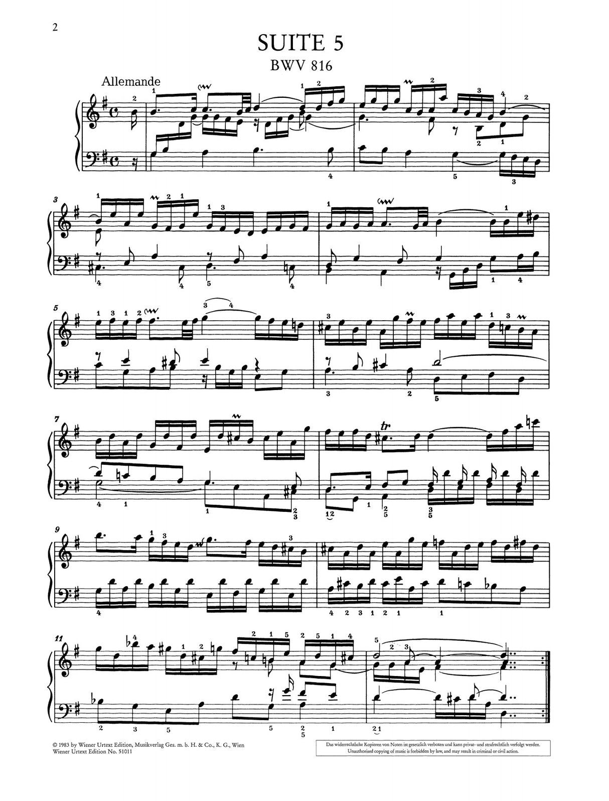 Bach: French Suite No. 5 in G Major, BWV 816
