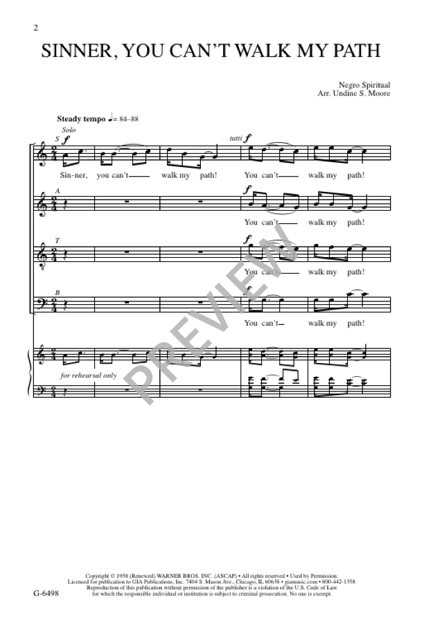 Sinner, You Can't Walk My Path (arr. for SATB)