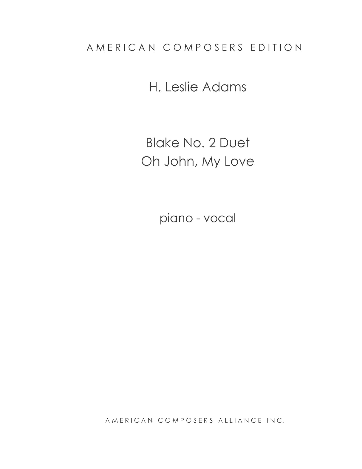 H.L. Adams: Oh John, My Love