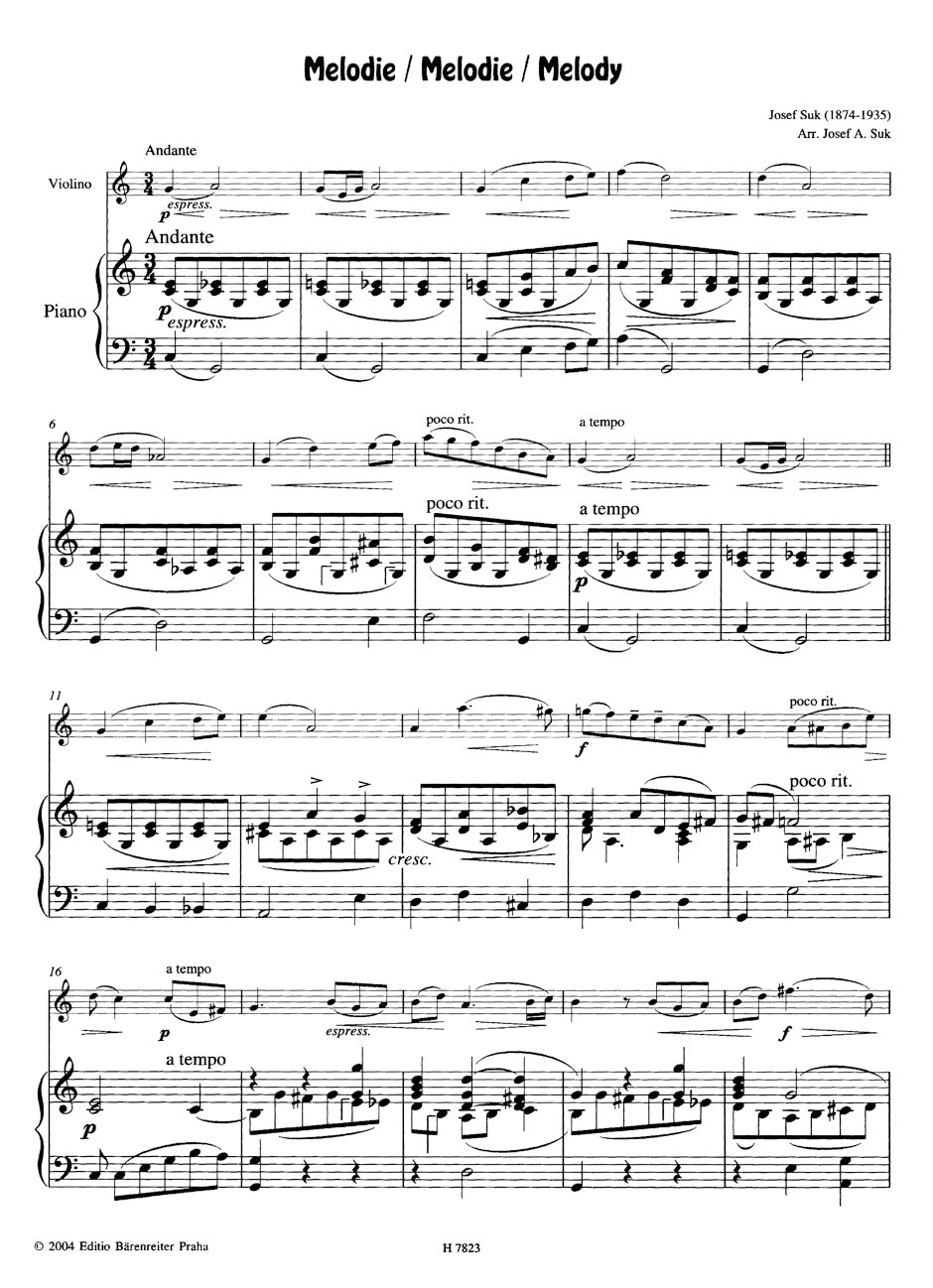 Suk: Compositions for Violin & Piano