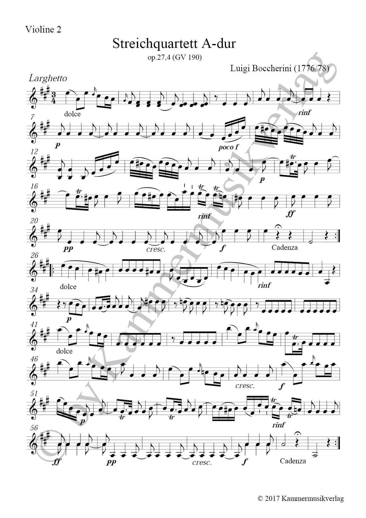 Boccherini: String Quartet in A Major, G 190, Op. 24, No. 2