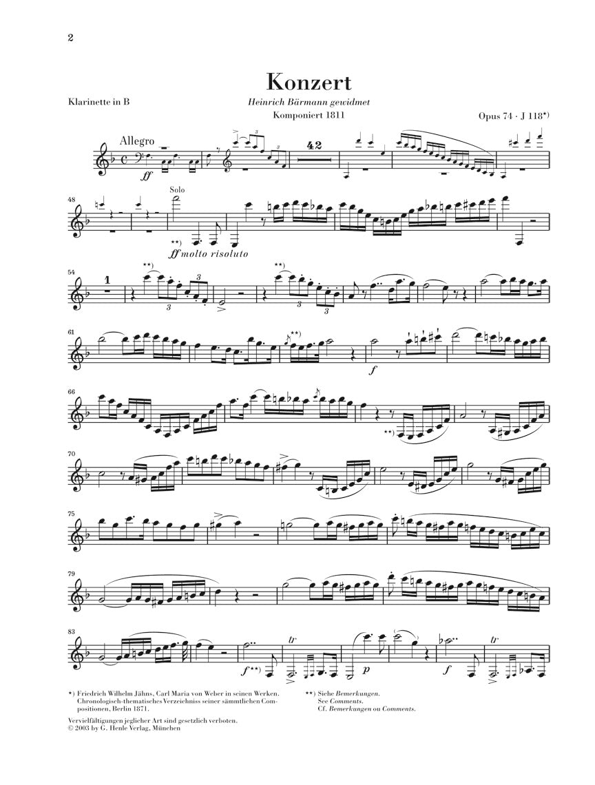 Weber: Clarinet Concerto No. 2 in E-flat Major, Op. 74