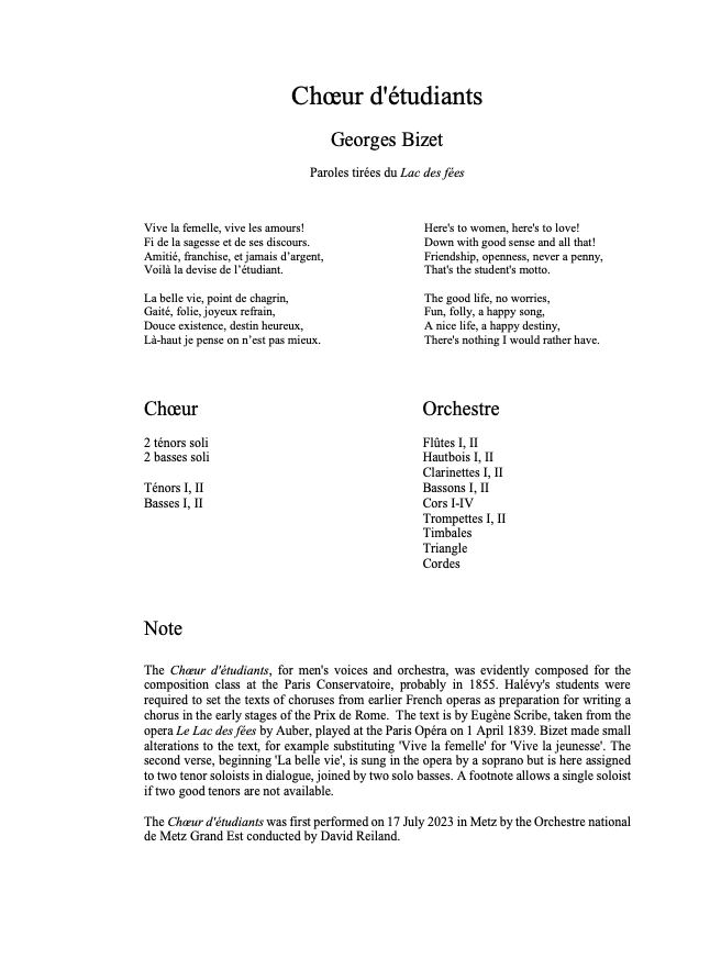 Bizet: Chœur d'étudiants