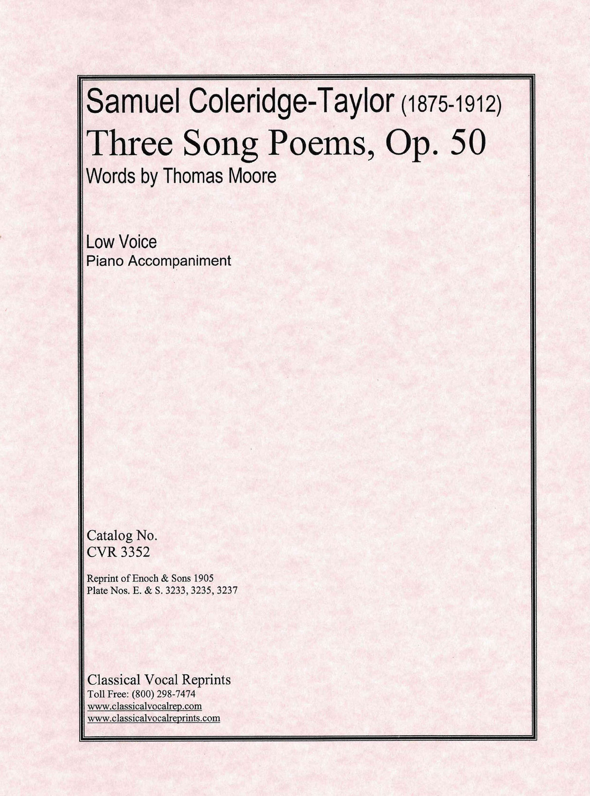 Coleridge-Taylor: 3 Songs Poems, Op. 50