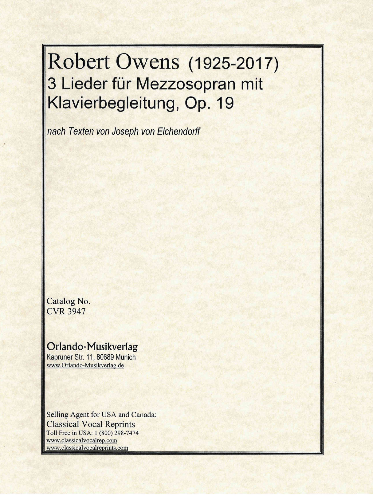 Owens: 3 Lieder, Op. 19
