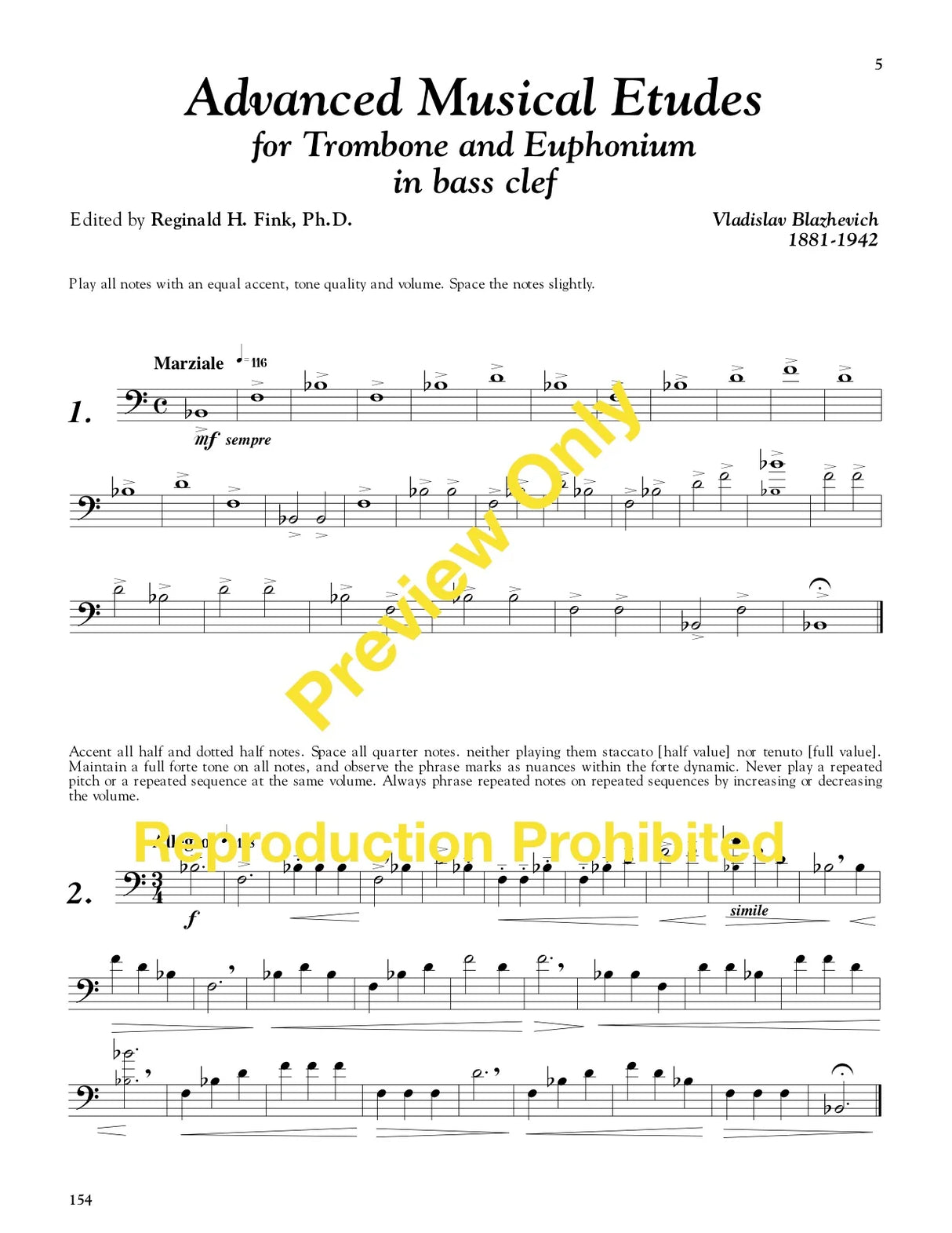 Fink: Advanced Musical Etudes for Trombone and Euphonium in Bass Clef