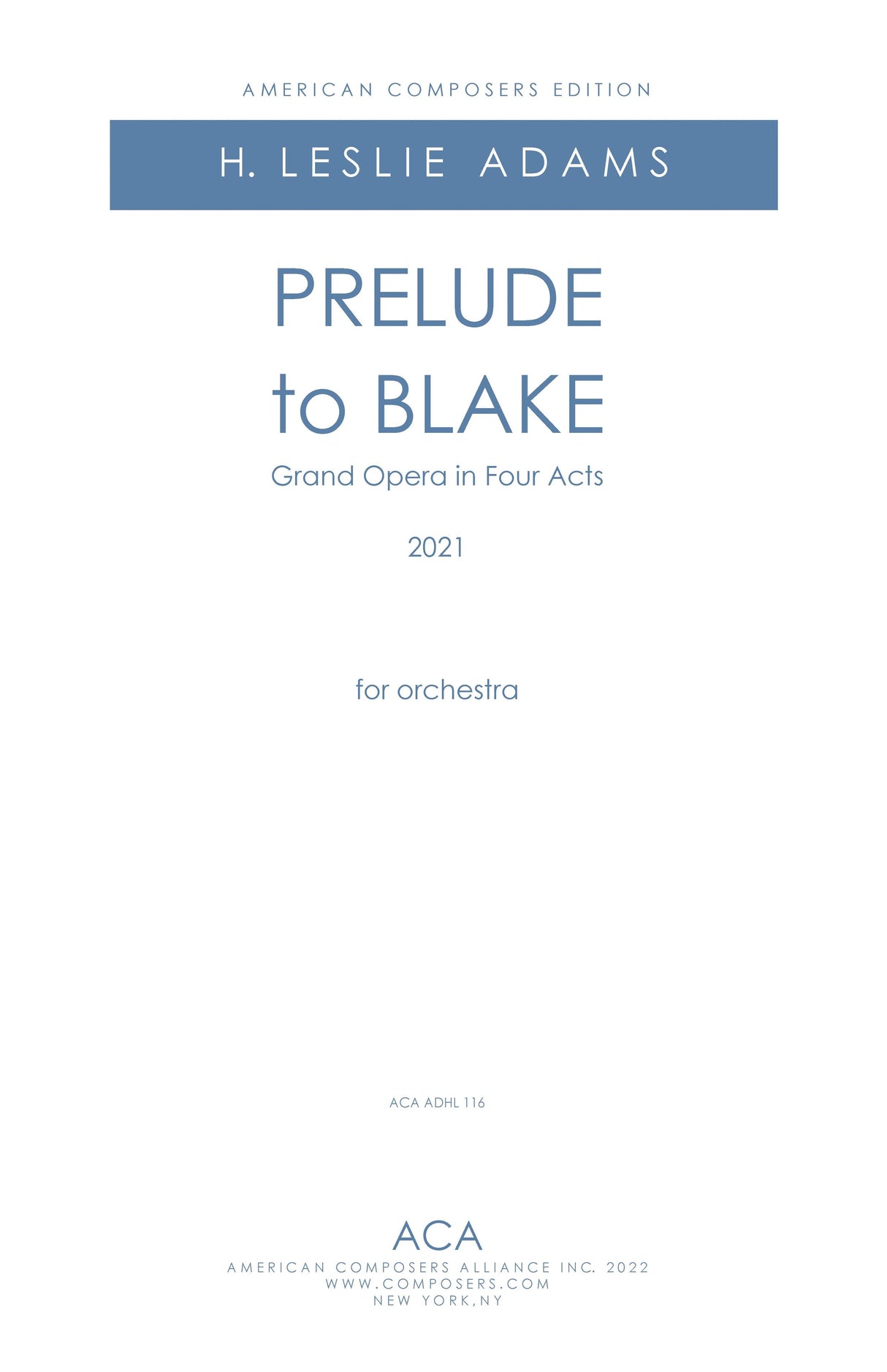 H.L. Adams: Prelude to Blake