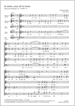 Schütz: Io moro, ecco ch'io moro (I am dying, see how I'm dying), SWV 13