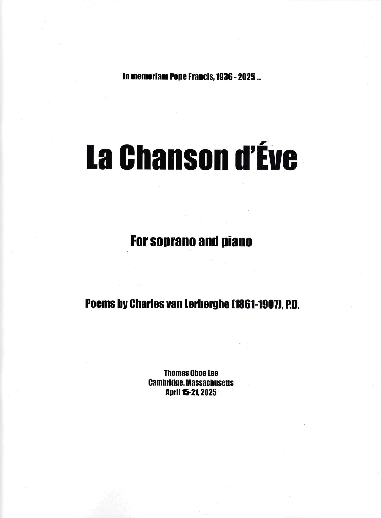 T.O. Lee: La Chanson d'Éve