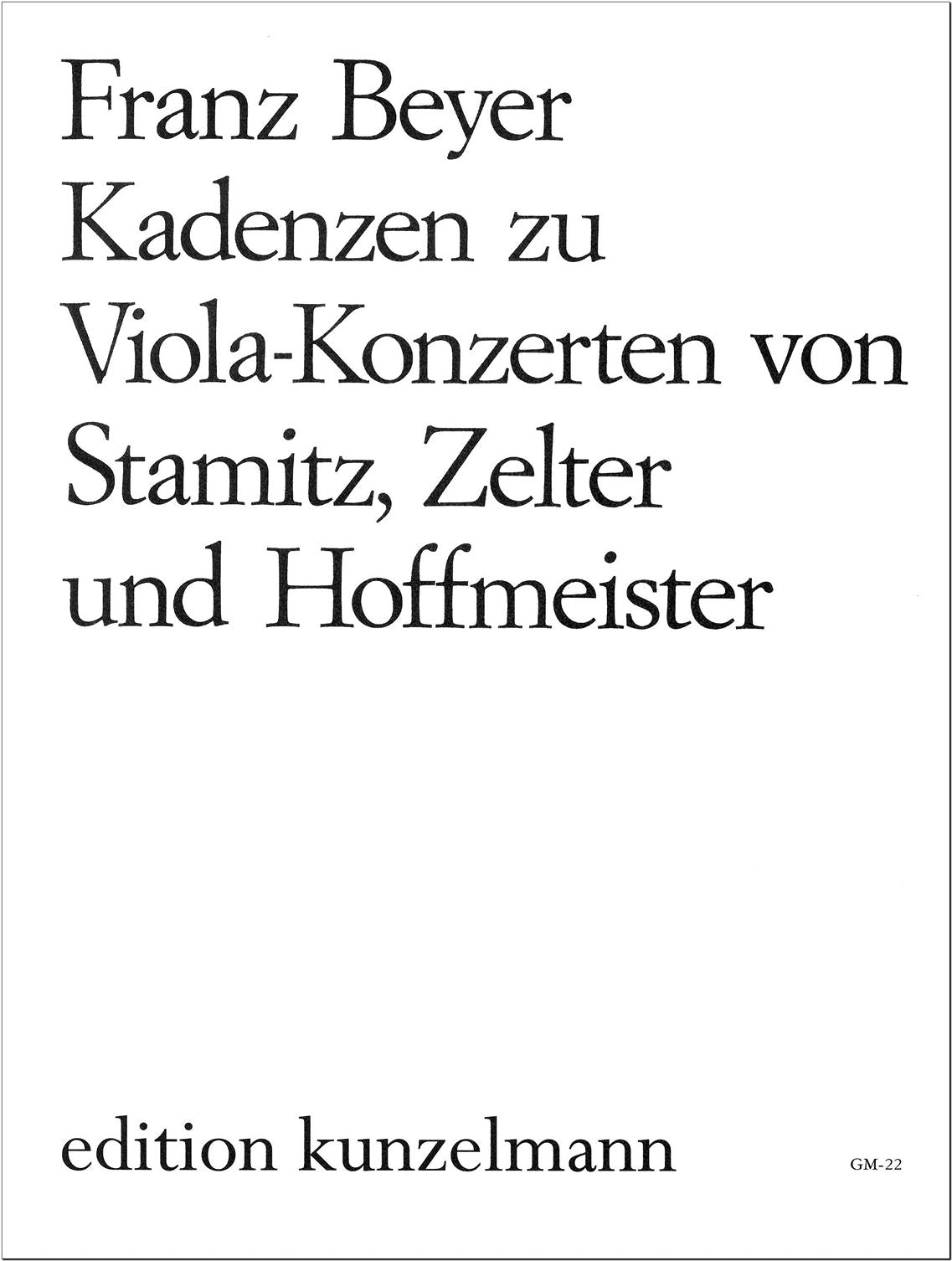 Beyer: Cadenzas to Viola Concerti by Stamitz, Zelter, and Hoffmeister
