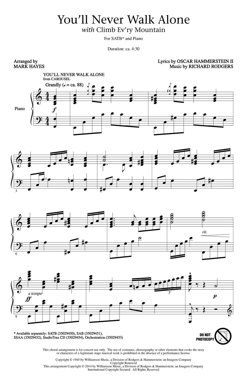 Hammerstein: You'll Never Walk Alone (arr. for SATB)