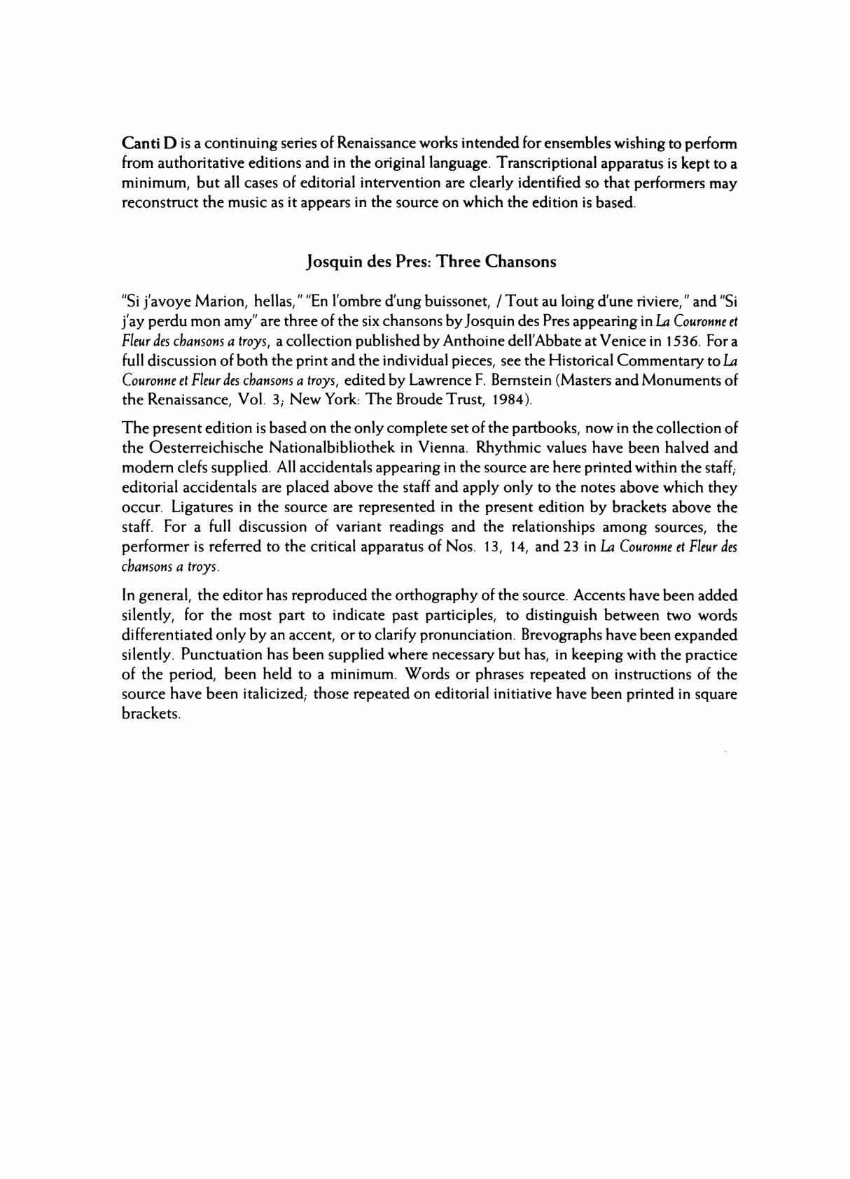 Josquin des Prez: Three Chansons for Men's Voices