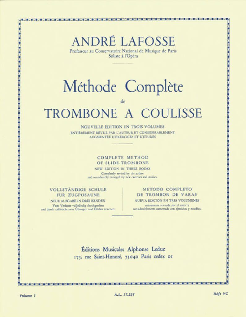 Lafosse: Méthode Complète de Trombone - Volume 1