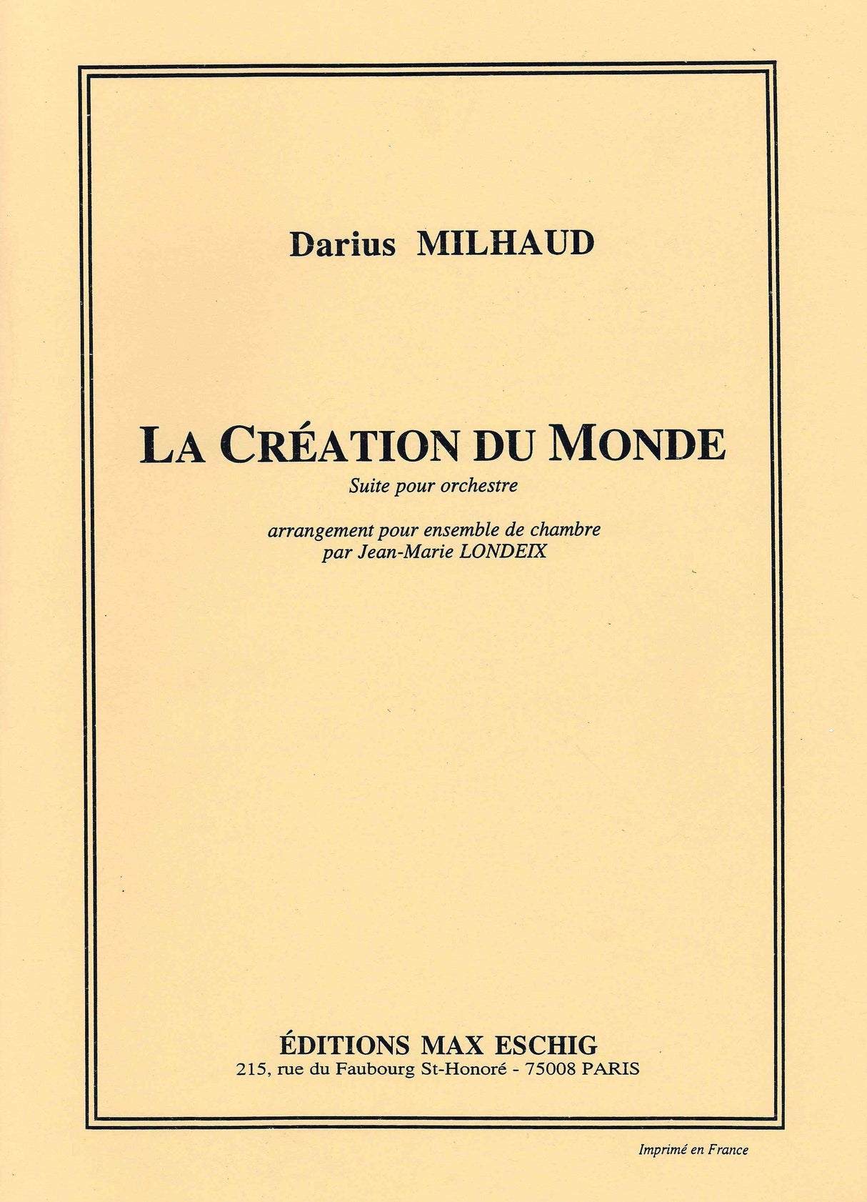 Milhaud: La création du monde, Op. 81 (arr. for chamber orchestra)